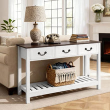 47" Farmhouse Console Table with Drawers & Shelf – Narrow Sofa Table, Brown/White