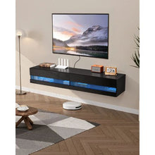71 In Floating TV Stand Wall Mount Entertainment Center with Power Outlet & LED Lights Modern TV Shelf with 2 Drawers & Storage Cabinet - (Black)