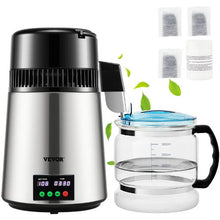 1.1 Gal Water Distiller 750W Stainless Steel Countertop Maker with Timer Temp Display Glass Carafe & 3 Carbon Packs - (Silver)