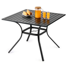 37-Inch Square Metal Bistro Table with Umbrella Hole – All-Weather Steel Slat Patio Furniture for Lawn Garden and Porch(Black)