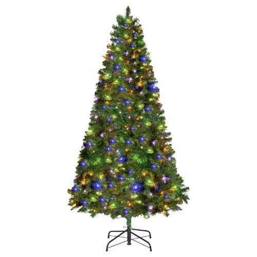 Prelit Flocked Artificial Christmas Tree Xmas with 470 Colorful LED and 11 Lighting Modes Decoration (7.5FT)