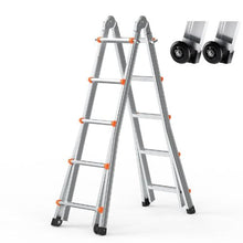 17 FT Telescoping A-Frame Ladder Compact Aluminum Extension Ladder Portable Collapsible RV Ladder 330 LB Capacity