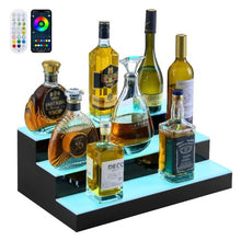 20 Inch 3 Tiers LED Lighted Liquor Bottle Display with RF Remote & App Control for 15 Bottles