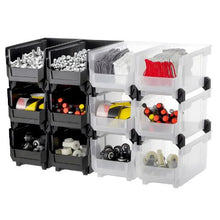 12-Pack Plastic Stackable Storage Bins 14.8 x 8.5 x 7.1 Inch (Black/Clear)