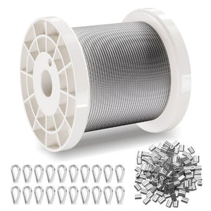 1/16 Inch 7x7 Strand T304 Stainless Steel Braided Aircraft Cable 330FT With Accessories
