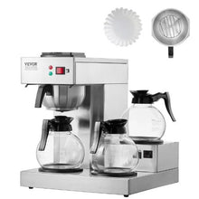 12 Cups Commercial Drip Coffee Maker 3 Carafes Stainless Steel Auto Water Intake for Restaurant & Office