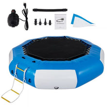 13FT Inflatable Water Trampoline Round Bouncer with Escalator Blue & White