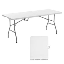 6 Ft Heavy Duty Folding Table – Portable Fold-in-Half Utility Table with Handle (White)