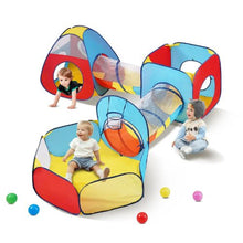 5-in-1 Kids Play Tent Set with Tunnel and Basketball Hoop for Boys Girls