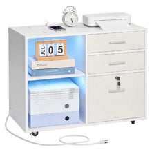 3-Drawer Wooden File Cabinet Mobile Rolling Storage with Lock Light & Adjustable Shelves