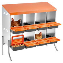 8-Compartment Chicken Nesting Box Roll-Away Egg Box with Legs Steel & Plastic for Hens (Orange)