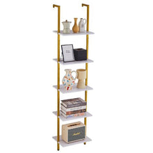 5-Tier Ladder Shelf15.6 x 11.8 in Bookshelf Metal Frame Open Storage Rack for Kitchen Bedroom Bathroom & Living Room Gold White