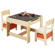 Kids Wooden Table and Chairs with Fabric Storage