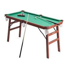 4.5ft Folding Pool Table – Brown Frame Blue Cloth for Family Use Recreation Room