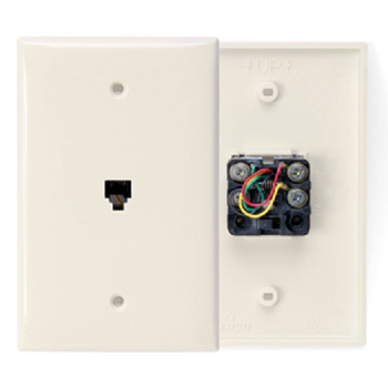 6P4C Midsize Telephone Wall Jack Light Almond 40539-PMT