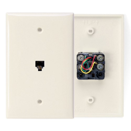 6P4C Midsize Telephone Wall Jack Light Almond 40539-PMT