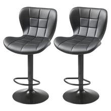 Modern PU Leather Bar Stool Set with Back and Footrest Height Adjustable for Kitchen Dining Room (Black)