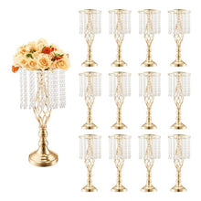 12PCS Crystal Wedding Flower Stand 19.3" Gold Metal Centerpiece Vase for Wedding & Party Decor