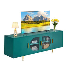 75In TV Stand with Glass Doors and Gold Legs TV Cabinet Storage with Adjustable Shelves for Living Room & Bedroom (Green)