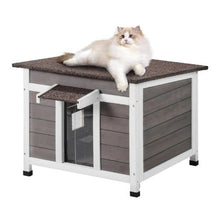 Outdoor Wooden Cat House with PVC Door Flaps and Window Weatherproof Shelter for Multiple Cats 24"L x 21"W x 18"H