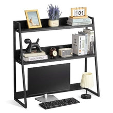 2-Tier Desktop Bookshelf 37.4" Storage Rack Metal Frame & Wooden Shelves Anti-Slip Feet (Black)