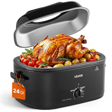 24QT Electric Roaster Oven 1450W Viewing Lid Defrost & Warm Functions Removable Pan & Rack Black