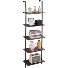5-Tier Ladder Shelf 17.3 x 11.8 Inch Wall-Mounted Bookshelf with Metal Frame (Black)