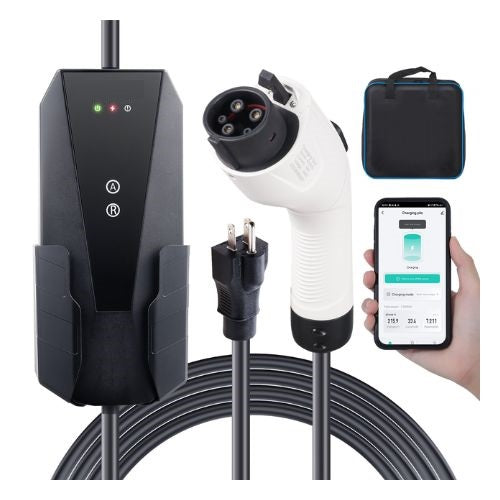 16A 120V/240V NEMA 6-20P Plug & 5-15 Adapter With 28ft Cable EV Charging Station For SAE J1772