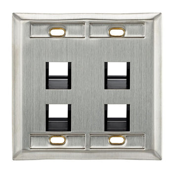 Angled Stainless Steel QUICKPORT Wallplate Dual-Gang 4-Port 43081-2L4