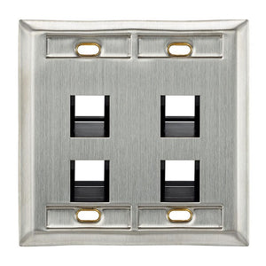 Angled Stainless Steel QUICKPORT Wallplate Dual-Gang 4-Port 43081-2L4