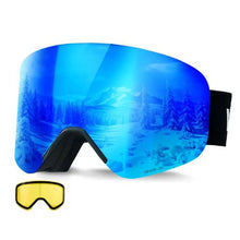 Frameless Magnetic Ski Goggles with Dark Blue Mirror Lens, OTG Anti-Fog for Men & Women