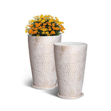 21" Tall Outdoor Planters Large Round Stone Finish Flower Pots (Set of 2)