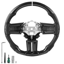 Ford Mustang Steering Wheel 2010–2014 Carbon Fiber Flat-Bottom Design Non-Slip Leather Grip (Black)