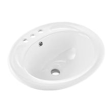 19.09" x 16.73" Oval Semi-Recessed Bathroom Sink, White Ceramic Basin with Overflow 3-Hole Faucet