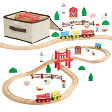 39PCS Wooden Train Set with Magnetic Trains Small Town Railway Track Toy for Kids Ages 3-8
