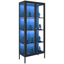 66-Inch Lighted Display Cabinet with Glass Door 4-Tier Curio Cabinet with Adjustable Shelves
