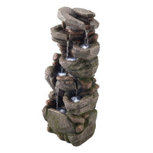 38.98" 7-Tier Outdoor Water Fountain – Rock-Shaped Cascading Fountain with LED Light & Pump for Garden Patio & Home