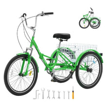 Folding Adult Tricycle 24", 7-Speed Carbon Steel 3-Wheel Cruiser Bike with Basket & Adjustable Seat for Women Men