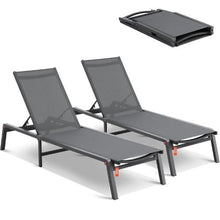Aluminum Outdoor Chaise Lounge Chairs 5-Position Adjustable Folding Recliner for Patio Beach Pool – Dark Grey (2-Pack)