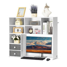 Desktop Bookshelf 3-Tier Wood Organizer with Drawers (White)