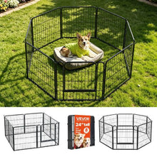 Dog Playpen 24" 8-Panel Foldable Metal Pet Fence with Door Indoor/Outdoor (Black)