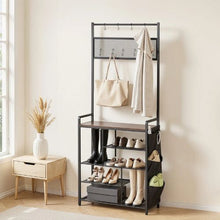 70.9" Hall Tree Coat Rack with Shoe Storage 4-Tier Organizer Hooks Side Pocket Wire Shelf Steel Frame for Entryway Bedroom Closet