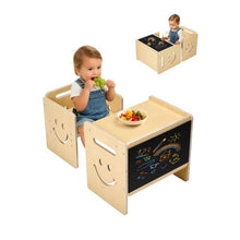 Montessori 3-in-1 Toddler Table & Chair Set with Chalkboard Adjustable Height Natural