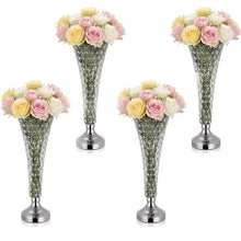 Crystal Wedding Flower Vase 20" Silver Cylinder Centerpiece Vases for Wedding & Party Decor (4PCS)
