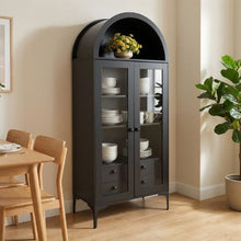 70-Inch Arched Display Cabinet with Glass Doors 4-Tier Curio Cabinet with Adjustable Shelves