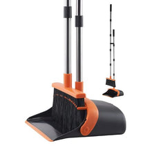 Broom & Dustpan Set with Self-Cleaning Teeth Long-Handle Upright Dustpan for Home Restaurant Office