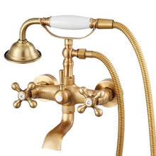 Clawfoot Tub Faucet Wall-Mount Bathtub Filler Handheld Shower Brushed Gold 360° Spout