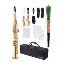 B Flat Straight Soprano Saxophone 23-Key Brass Beginner Kit with Carrying Case (Gold)