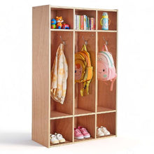 Kids Coat Cubby Organizer, 3-Section Wooden Locker with 6 Storage Cubbies