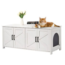 47.2-Inch Cat Litter Box Enclosure for 2 Cats Hidden Double-Room Wooden Cabinet Fits Most Litter Boxes (White)